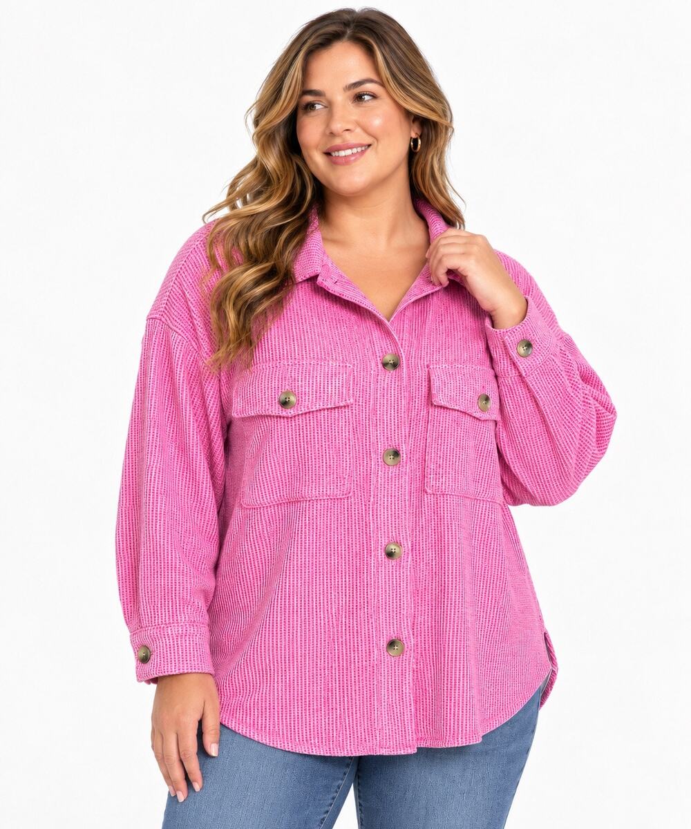 Timing Pink Brushed Button Down Shacket – Size 3X